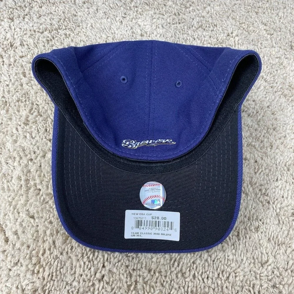 New Era Milwaukee Brewers MLB Hat Team Classic 39THIRTY Medium/Large‎ Blue Cap